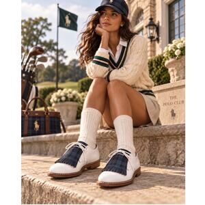 Deadstock Polo Ralph Lauren Golf Shoes 8.5 White Leather Kiltie Vintage